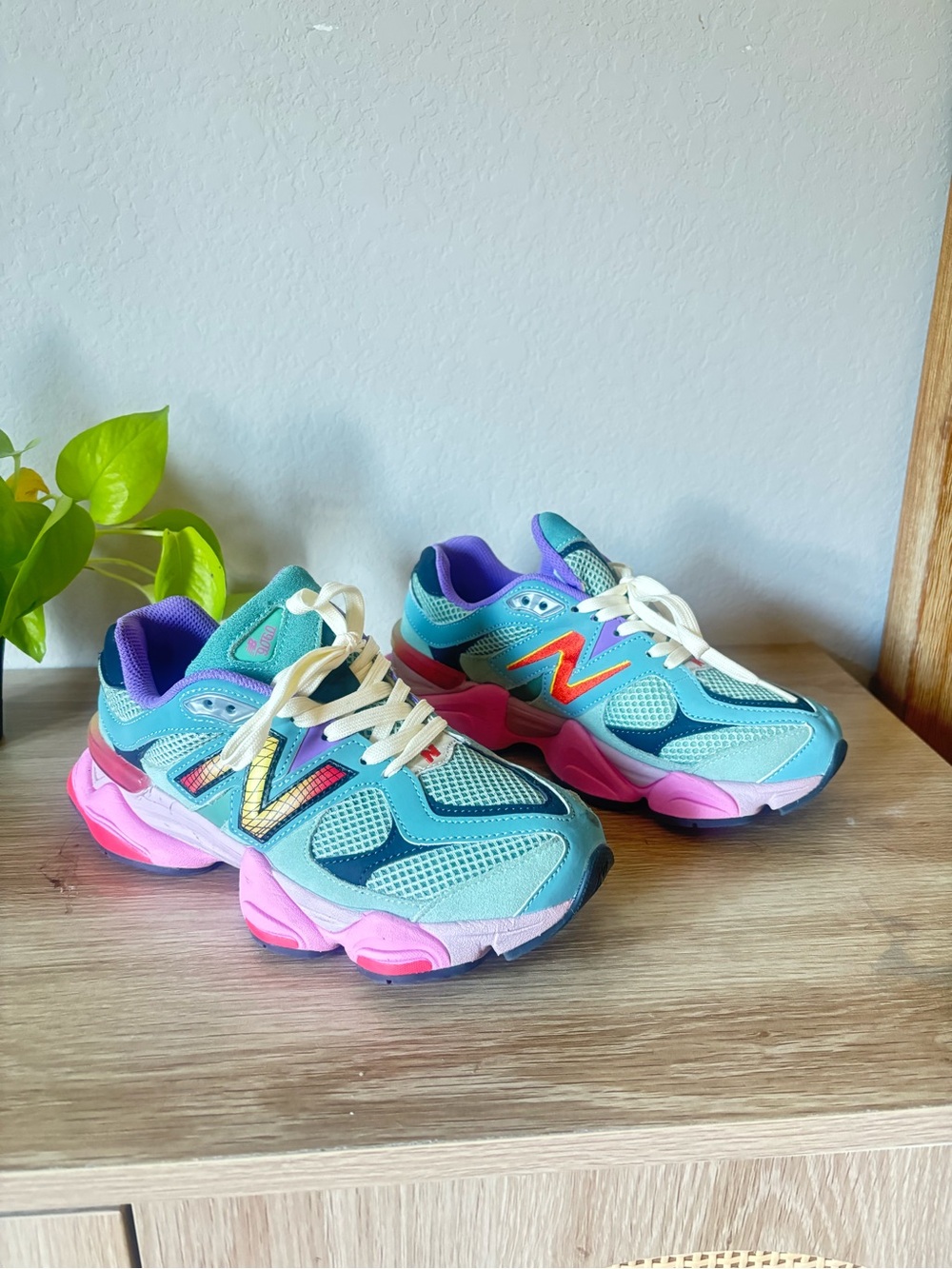 New Balance Kids' Teal & Pink Mesh Athletic Sneakers with Purple Accents
